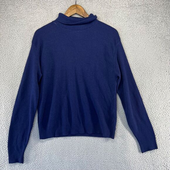 Vintage Arrow Sweater Men's Medium Blue Turtleneck Knit Solid 70s 80s Acrylic - Picture 1 of 13